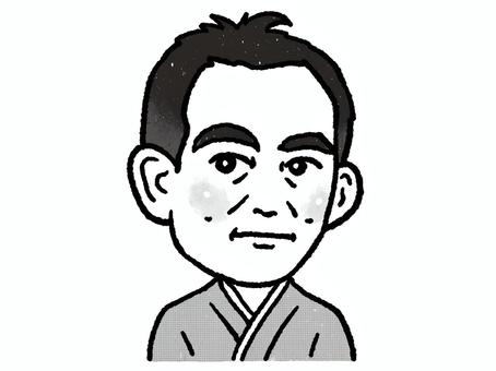 志賀直哉 志賀直哉,似顔絵,肖像画,ゆるい,かわいい,手描き,デフォルメ,歴史,人物,上半身のイラスト素材