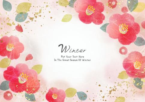 新春の椿フレーム021 新春の椿フレーム021 つばき,フレーム,新春,金,椿,花,植物,冬,和風,さざんかのイラスト素材