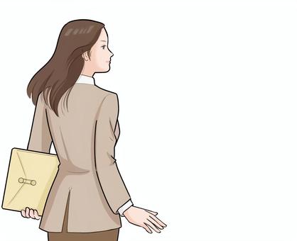 書類を持った後ろ姿の女性 女性,ビジネス,スーツ,長い髪,後ろ姿,書類,向かう,上半身のイラスト素材