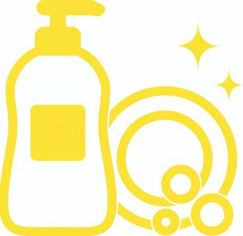 ピクトグラムの黄色の食器洗剤です。 ピクトグラム,食器洗剤,シンプル,洗剤,キッチン,台所,皿洗い,泡,清掃,手洗いのイラスト素材