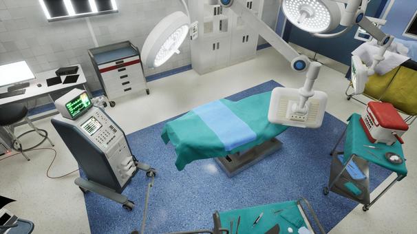 病棟 手術灯の下で交差する運命 病棟 手術灯の下で交差する運命 救急室,ベッド,機材,ドア,ガラス,光,手術台,手術灯,麻酔器,モニターのイラスト素材