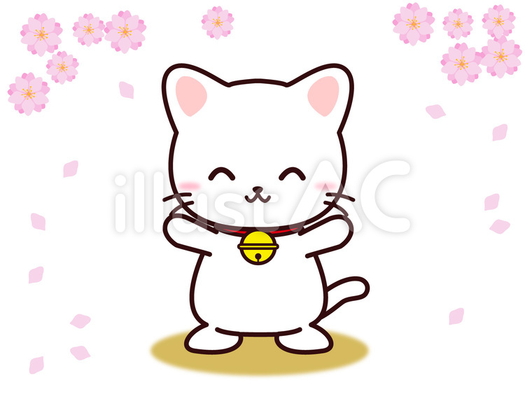 ねこさん（桃の花） 猫,春,花のイラスト素材