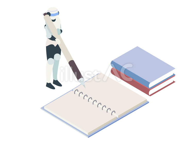 学習するロボットのアイソメ 学習,勉強,書くのイラスト素材