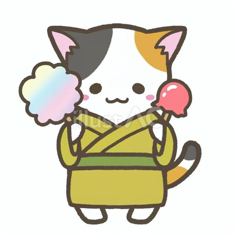 三毛猫と夏祭り 夏,祭,猫のイラスト素材