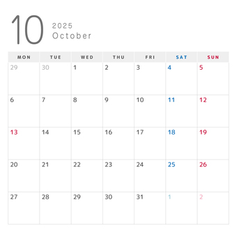 《正方形》記入部白／背景透過カレンダー 10月,sns用,正方形,印刷用,カレンダー,2025,2025年,マンスリー,月間,スケジュールのイラスト素材