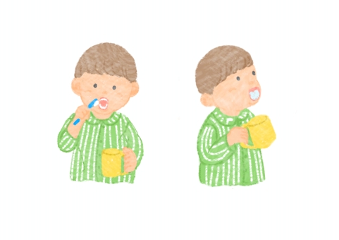 歯磨き　男の子　イラスト 子供,幼児,小学生,人間,人物,全身,男児,男,パジャマ,歯磨きのイラスト素材