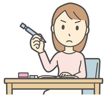  ロングヘア女性-162-バスト 勉強,女性,女の子,人物,かわいい,机,学ぶ,スクール,考える,塾のイラスト素材