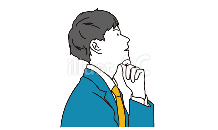 考え事をするスーツの男性の横顔イラスト ビジネスマン,悩み,考えるのイラスト素材