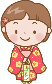 幼児：女の子／七五三 七五三,お祝い,11月,行事,祈願,成長,着物,千歳飴,儀式,お参りのイラスト素材