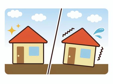 経年劣化で傾いた住宅 住宅,傾き,地盤,沈下,劣化,比較,基礎,問題,トラブル,生活のイラスト素材