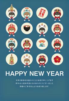 Illustration, dog, new year's card, japanese style, JPG and AI