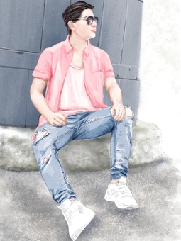 サングラスをかけた男性4 男性,カッコイイ,スタイリッシュ,おしゃれ,ファッション,イラスト,青年,水彩画,ジーンズ,サングラスのイラスト素材