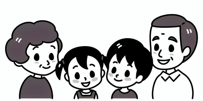 祖父母と孫　白黒 祖父,白黒,祖母,孫,子供,高齢者,老人,家族,孫息子,孫娘のイラスト素材