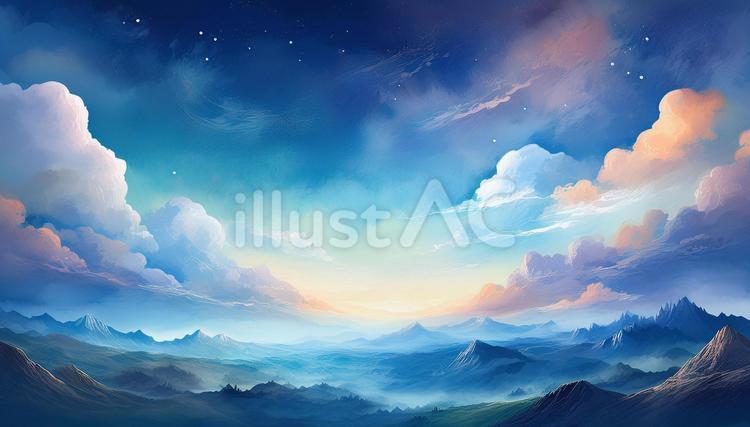 夢見るような青空と雲の世界４ 雲,青空,幻想的のイラスト素材