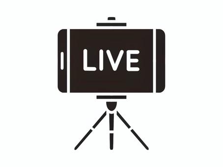 ライブ配信を示すスマホと三脚のアイコン ライブ,配信,生放送,ストリーミング,スマホ,三脚,オンライン,ネット,動画,コンテンツのイラスト素材