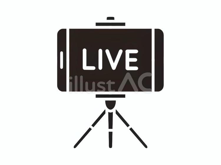 ライブ配信を示すスマホと三脚のアイコン ライブ,配信,生放送のイラスト素材