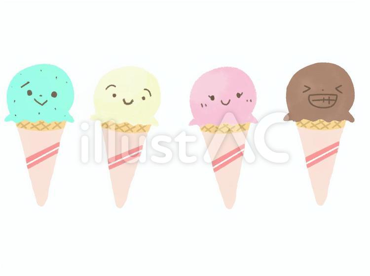 アイスクリーム　顔あり アイスクリーム,夏,食べ物のイラスト素材