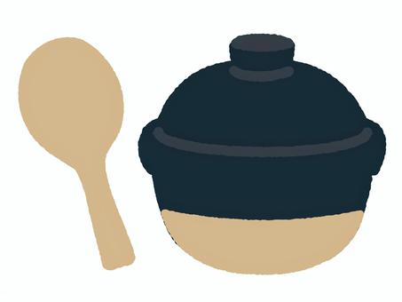 シンプルな土鍋としゃもじ 鍋,土鍋,しゃもじ,炊飯,秋,9月,10月,11月,秋の味覚,デザインのイラスト素材