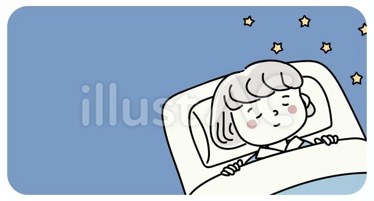 おやすみなさい。すやすや眠る女性(横長) 寝る,睡眠,笑顔のイラスト素材