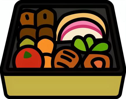 金の重箱のおせちです。 重箱,おせち,シンプル,お正月,和風,日本,料理,縁起物,元旦,祝いのイラスト素材