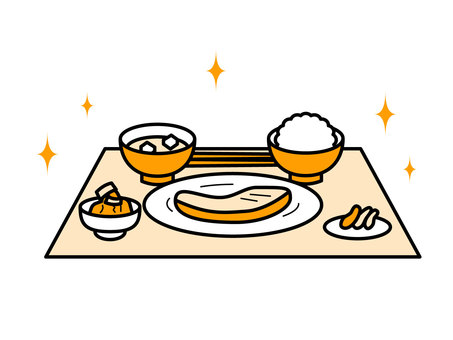 バランスの良い食事・献立イメージ01 料理,食事,食育,献立,メニュー,ランチ,ご飯,味噌汁,魚,主食のイラスト素材