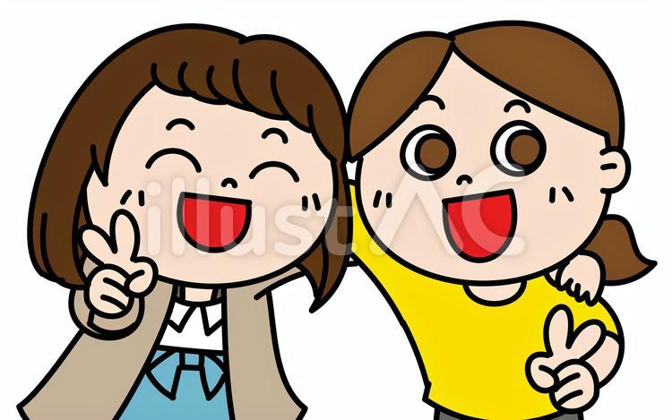 二人　ピース　ポーズ　女の子たち　上半身 二人,ピース,ピースサインのイラスト素材