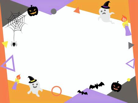 ハロウィンの幾何学フレーム ハロウィン,あしらい,おばけ,かぼちゃ,カラフル,オレンジ,紫,黒,蜘蛛,蜘蛛の巣のイラスト素材