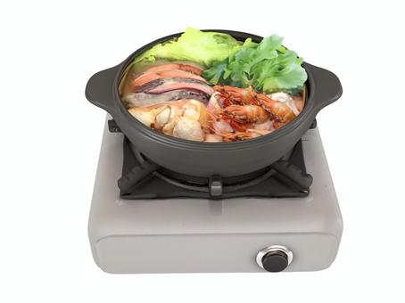 晩秋11月の旬北海道居酒屋の秋鮭の石狩鍋 石狩鍋,鍋物,鍋料理,鮭,シャケ,秋鮭,コンロ,海老,野菜,11月のイラスト素材