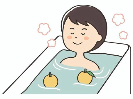 柚子風呂に入る男性 柚子,風呂,柚子湯,お風呂,入浴,湯船,浸かる,リラックス,男性,男のイラスト素材