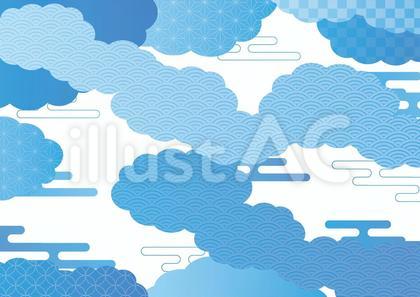青色のおしゃれな雲の和風素材
