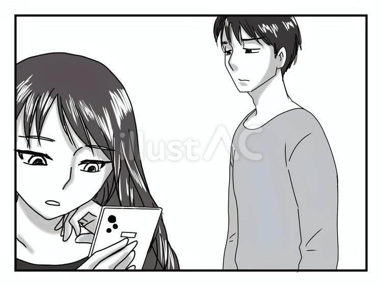 スマホを見ている女性　女性を見る男性 人物,男性,女性のイラスト素材