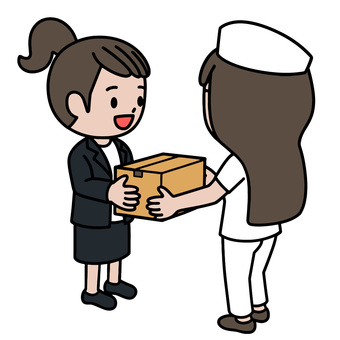 荷物を渡す人 段ボール,手渡し,運搬,荷物,看護師,ナース服,病院,女のイラスト素材
