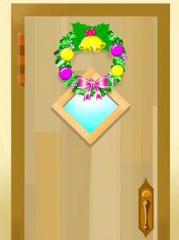 クリスマスリース クリスマス,xmas,リース,飾り,背景,インテリア,装飾,ドア,扉,正面のイラスト素材