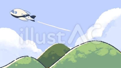背景_飛行機と山