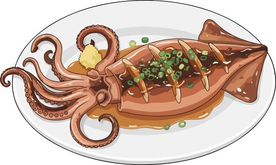 いかの姿焼き イカ,料理,調理,海産物,海の幸,海鮮,魚介,食品,食材,烏賊のイラスト素材