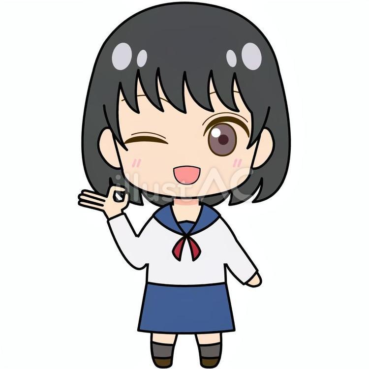 OKポーズをするセーラー服を着た女学生 女性,セーラー服,学生のイラスト素材