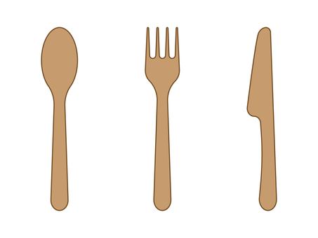 スプーン＿ホーク＿ナイフ2 スプーン,ホーク,ナイフ,食器,マーク,木製,セット,シンプルのイラスト素材