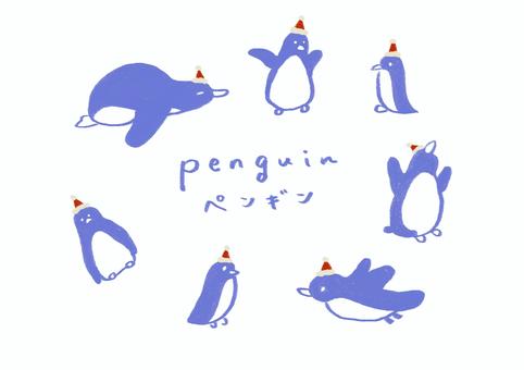 クリスマスの手描きペンギンセット ペンギン,penguin,動物,冬,クリスマス,サンタ帽,かわいい,手描き,シンプル,ゆるいのイラスト素材