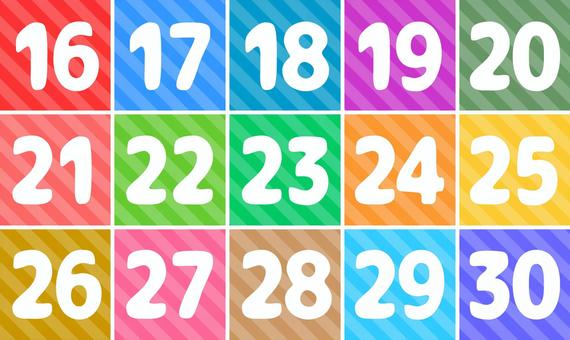 Colorful numbers/cards 16-30, , JPG, PNG and AI