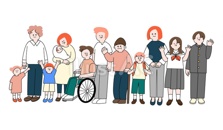 地域の人たち 地域,多世代,家族のイラスト素材