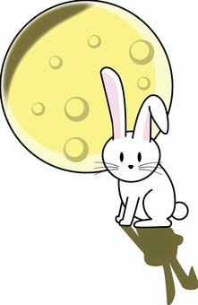月見うさぎ　 月見,うさぎ,たれ耳,デフォルメ,かわいい,満月,月明り,影,線画のイラスト素材