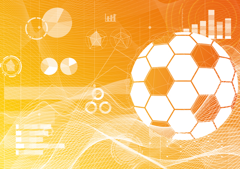 明るいサッカーとデータのテクノロジー素材 スポーツ,サッカー,ボール,曲線,波形,データ,テクノロジー,グラフ,スタイリッシュ,オレンジ色のイラスト素材