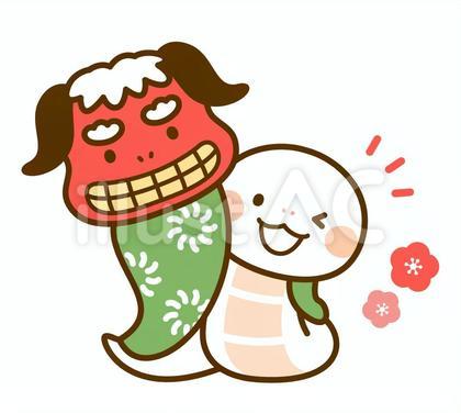 獅子舞とヘビの年賀状用ワンポイント