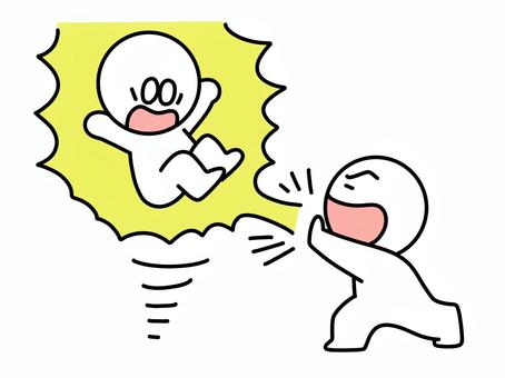 超能力で人を浮かばせる棒人間 浮かぶ,棒人間,超能力,驚く,ビックリ,ショック,まさか,浮く,2人,かわいいのイラスト素材