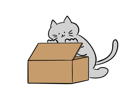 箱の中を覗く猫（カラー） 猫,箱,開封,期待,好奇心,発見,確認,サプライズ,プレゼント,贈り物のイラスト素材