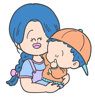 親子の手描きイラスト2 親子,抱っこ,母親,子ども,幼児,かわいい,手描き,挿絵,女性,人物のイラスト素材