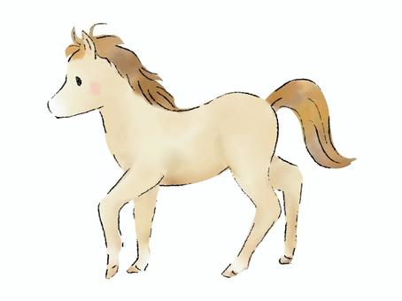 馬（水彩・絵本風）横向き ウマ,仔馬,かわいい,水彩,手描き,手書き,絵本風,全身,横向き,午年のイラスト素材
