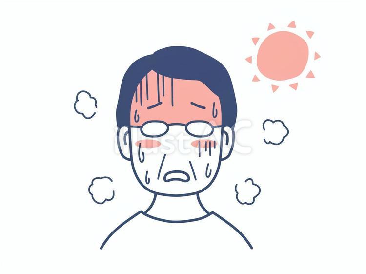 熱中症のシニア男性のイラスト素材 熱中症,暑い,シニアのイラスト素材