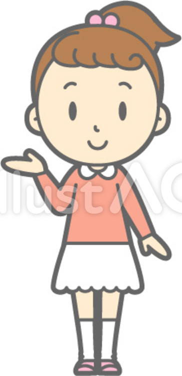 女の子-案内-全身 子供,小学生,保育園のイラスト素材
