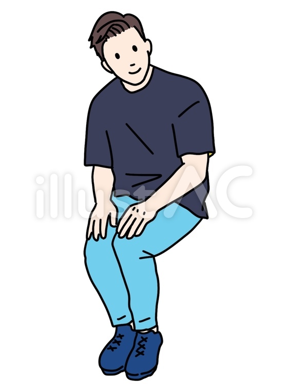 男性　Tシャツ　座位 男性,男,tシャツのイラスト素材